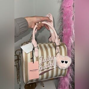 Juicy Couture Pink & Beige Striped Satchel with Heart Charm